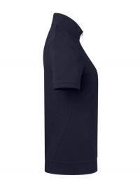Dunkelblaues Damen Zip-Shirt aus Piqué mit figurbetonter Passform, kurzem Reißverschluss und elastischem Bund an Saum und Ärmeln